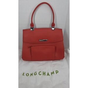 Longchamp Paris Madeline Pebbled leather Top Handle Bag in Orange
